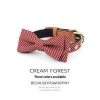 HKM-4754365 Detachable Bow Dog Collar in White, Wine Red, and Dark Blue - Personalized Options Available