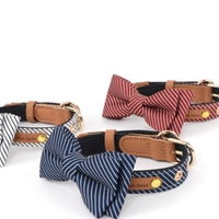 HKM-4754365 Detachable Bow Dog Collar in White, Wine Red, and Dark Blue - Personalized Options Available