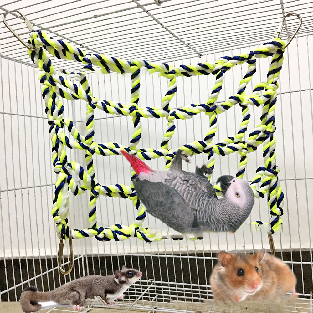 HKM-475603 Small Pet Climbing Net and Hammock for Parrots, Hamsters, Squirrels, and Gliders - Soft, Eco-Friendly Material with 4 Hardware Buckles, 20x28CM