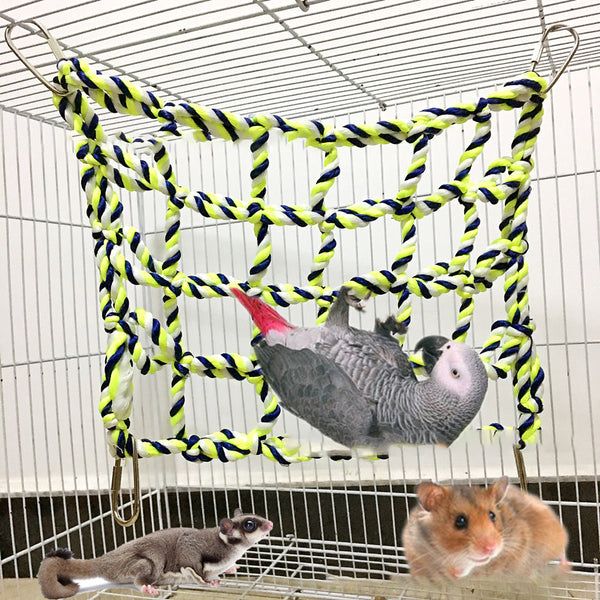 HKM-475603 Small Pet Climbing Net and Hammock for Parrots, Hamsters, Squirrels, and Gliders - Soft, Eco-Friendly Material with 4 Hardware Buckles, 20x28CM
