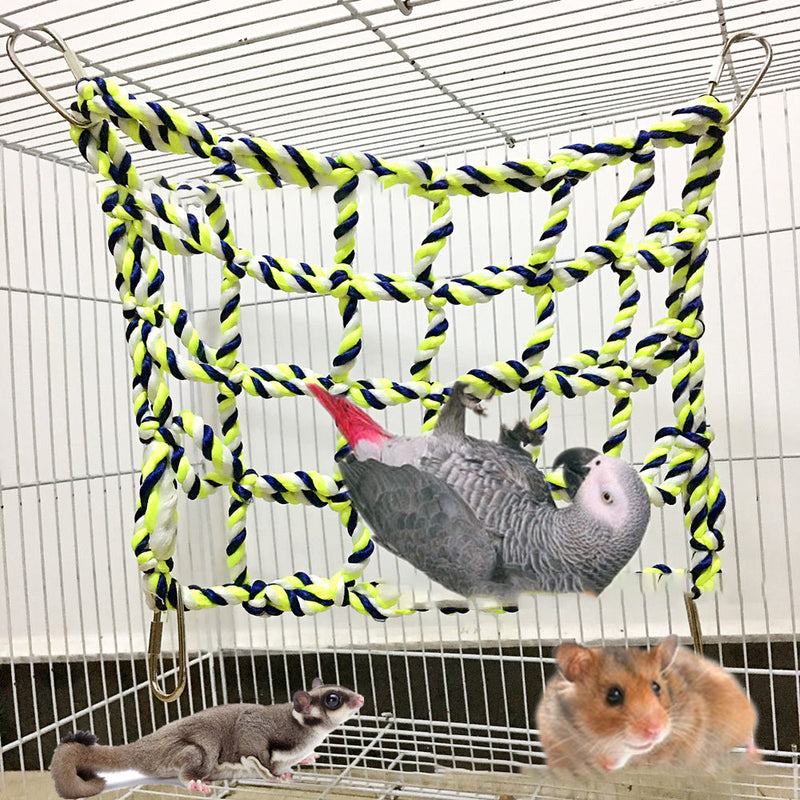 HKM-475603 Small Pet Climbing Net and Hammock for Parrots, Hamsters, Squirrels, and Gliders - Soft, Eco-Friendly Material with 4 Hardware Buckles, 20x28CM
