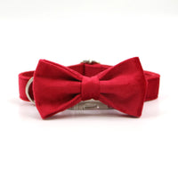 HKM-4756157 Red Thick Velvet Pet Collar and Leash Set with Gold Buckle and Bow Tie for Christmas