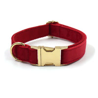 HKM-4756157 Red Thick Velvet Pet Collar and Leash Set with Gold Buckle and Bow Tie for Christmas