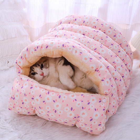 HKM-4756413 Cozy Removable Cat Nest Bed in Assorted Floral Designs for Cats Up to 15kg