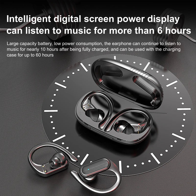 HKM-475667 Wireless Earbuds with LED Display and Ear Hook Design