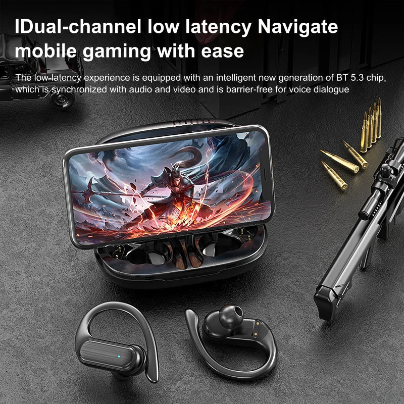 HKM-475667 Wireless Earbuds with LED Display and Ear Hook Design
