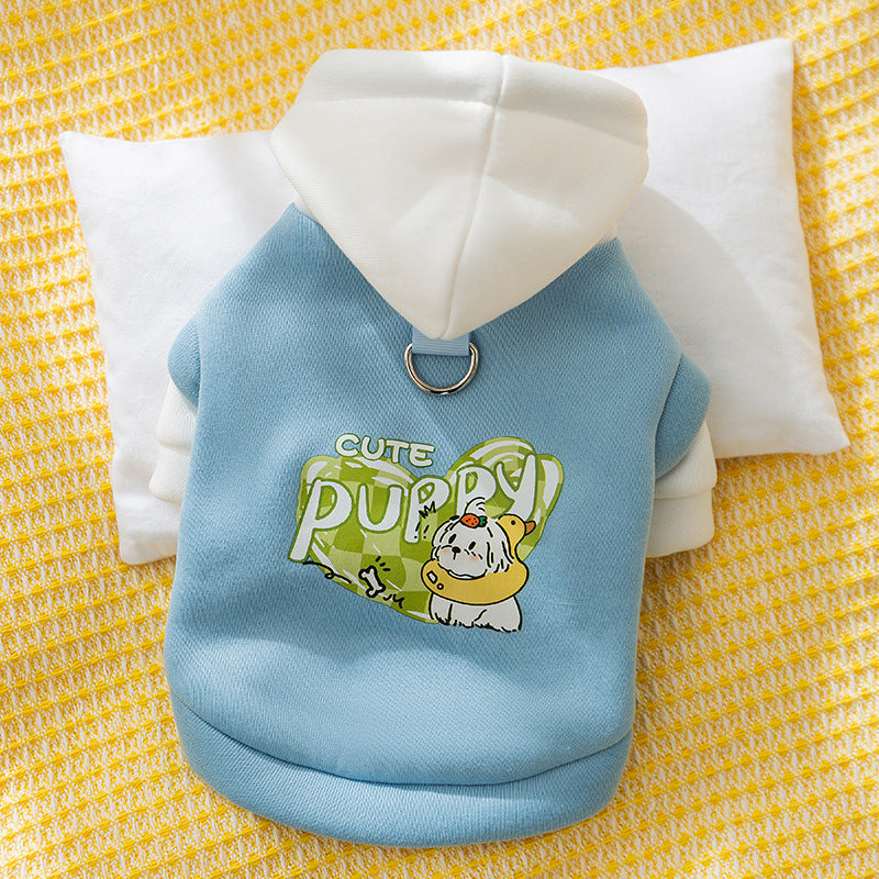 HKM-4756925 Cute Cartoon Dog Hoodie with Drawstring and Hood for Small and Medium Pets