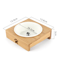 HKM-4758333 Bamboo Frame Double Bowl Set for Cats and Small Dogs - Ceramic and Stainless Steel