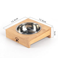 HKM-4758333 Bamboo Frame Double Bowl Set for Cats and Small Dogs - Ceramic and Stainless Steel