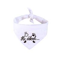 HKM-4759741 White Polyester Dog Scarf for Weddings with "He Asked" and "She Said Yes" Design