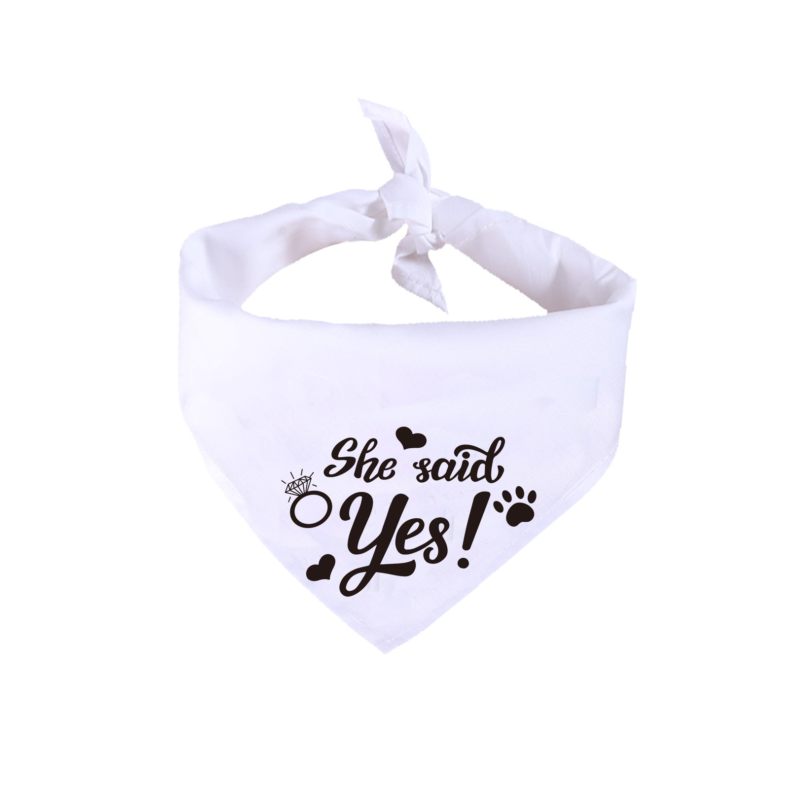 HKM-4759741 White Polyester Dog Scarf for Weddings with "He Asked" and "She Said Yes" Design
