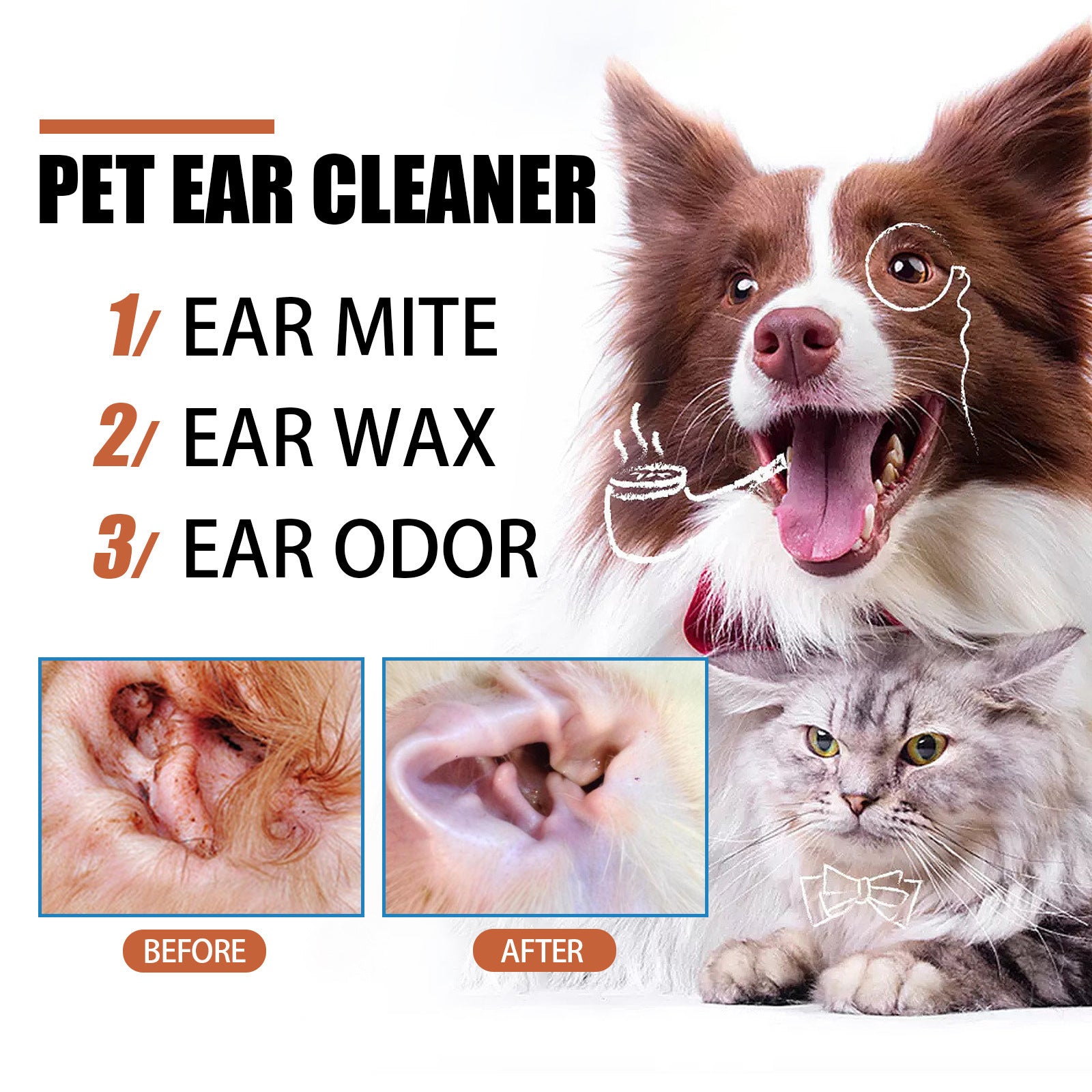 HKM-4759997 Ear Mite and Earwax Cleaner with Deodorizing Drops for Pets, 50ml