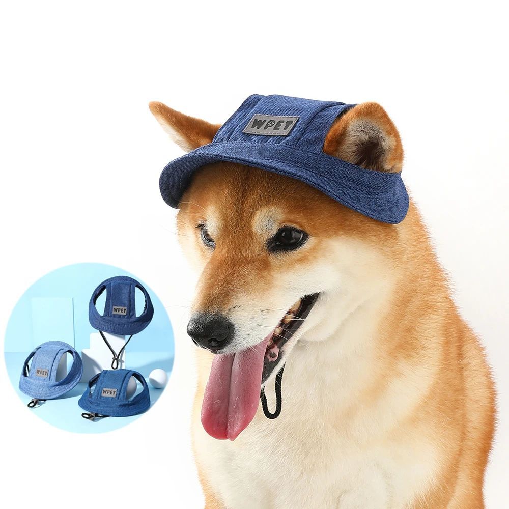HKM-476179 Adjustable Denim Pet Sun Hat with Ear Holes for Small Medium Dogs and Cats