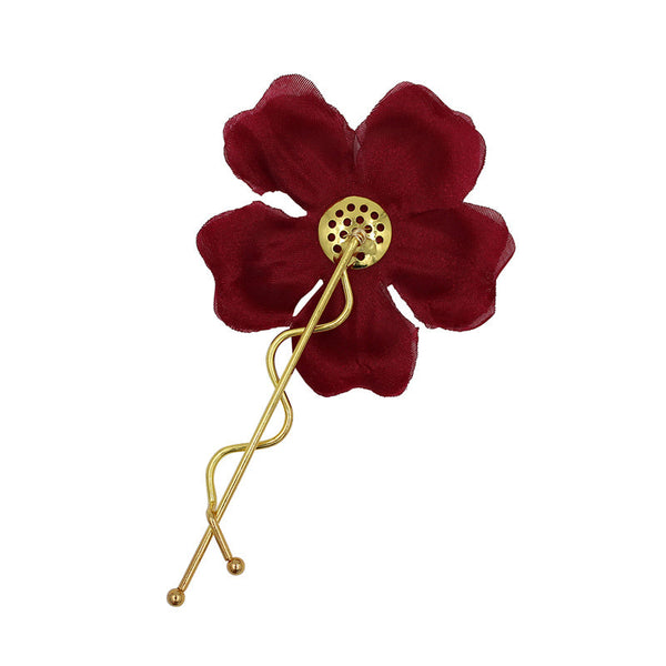 HKM-476243 Elegant Gauze Flower Bridal Hairpin in Shiny Diamond Design