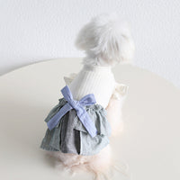 HKM-4762685 Cotton Linen Denim Blue Pet Skirt with Flounced Sleeves in Multiple Sizes
