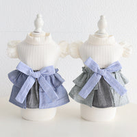 HKM-4762685 Cotton Linen Denim Blue Pet Skirt with Flounced Sleeves in Multiple Sizes