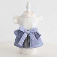 HKM-4762685 Cotton Linen Denim Blue Pet Skirt with Flounced Sleeves in Multiple Sizes