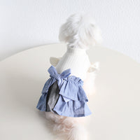 HKM-4762685 Cotton Linen Denim Blue Pet Skirt with Flounced Sleeves in Multiple Sizes