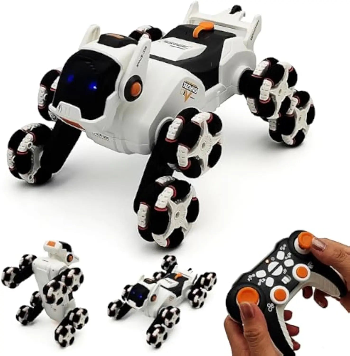 HKM-476307 Remote Control Stunt Robot Dog Toy Car with 8 Wheels, Light & Sound Features for Kids Ages 5 and Up