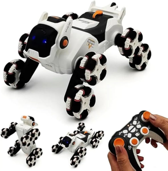 HKM-476307 Remote Control Stunt Robot Dog Toy Car with 8 Wheels, Light & Sound Features for Kids Ages 5 and Up
