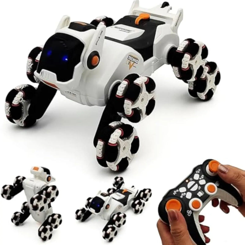 HKM-476307 Remote Control Stunt Robot Dog Toy Car with 8 Wheels, Light & Sound Features for Kids Ages 5 and Up