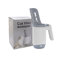 HKM-4763581 Cat Litter Cleaning Tool - Gray Plastic Cat Scoop with Integrated Spatula