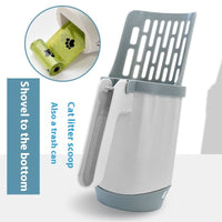 HKM-4763581 Cat Litter Cleaning Tool - Gray Plastic Cat Scoop with Integrated Spatula