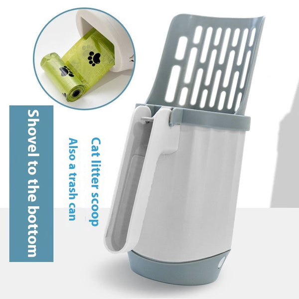 HKM-4763581 Cat Litter Cleaning Tool - Gray Plastic Cat Scoop with Integrated Spatula