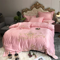 HKM-476499 Four-Piece Wedding Bedding Set with Red Embroidery Design in Various Colors
