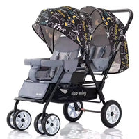 HKM-4765011 graffiti print tandem twin stroller with storage basket