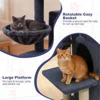 HKM-4767549 Dark Gray Multi-Level Cat Tree with 2-Tier Condo, Sisal Scratching Posts, and Anti-Toppling Device