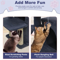 HKM-4767549 Dark Gray Multi-Level Cat Tree with 2-Tier Condo, Sisal Scratching Posts, and Anti-Toppling Device