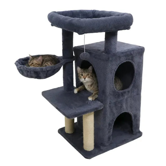 HKM-4767549 Dark Gray Multi-Level Cat Tree with 2-Tier Condo, Sisal Scratching Posts, and Anti-Toppling Device