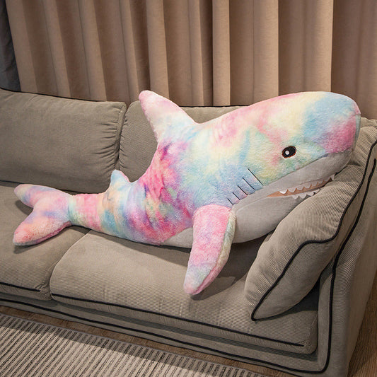 HKM-476947 Colorful Cartoon Shark Plush Toy - Soft Stuffed Animal Cushion, Available in Multiple Sizes
