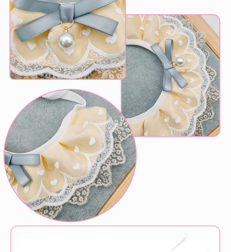 HKM-4769853 Cat Bib with Lace Trim - Cotton Polyester Saliva Towel - Universal Princess Style