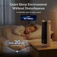 HKM-4771155 Bladeless Tower Fan, 20dB Quiet Mini Oscillating Fan, 5-Speed with 12H Timer, Portable Design, White