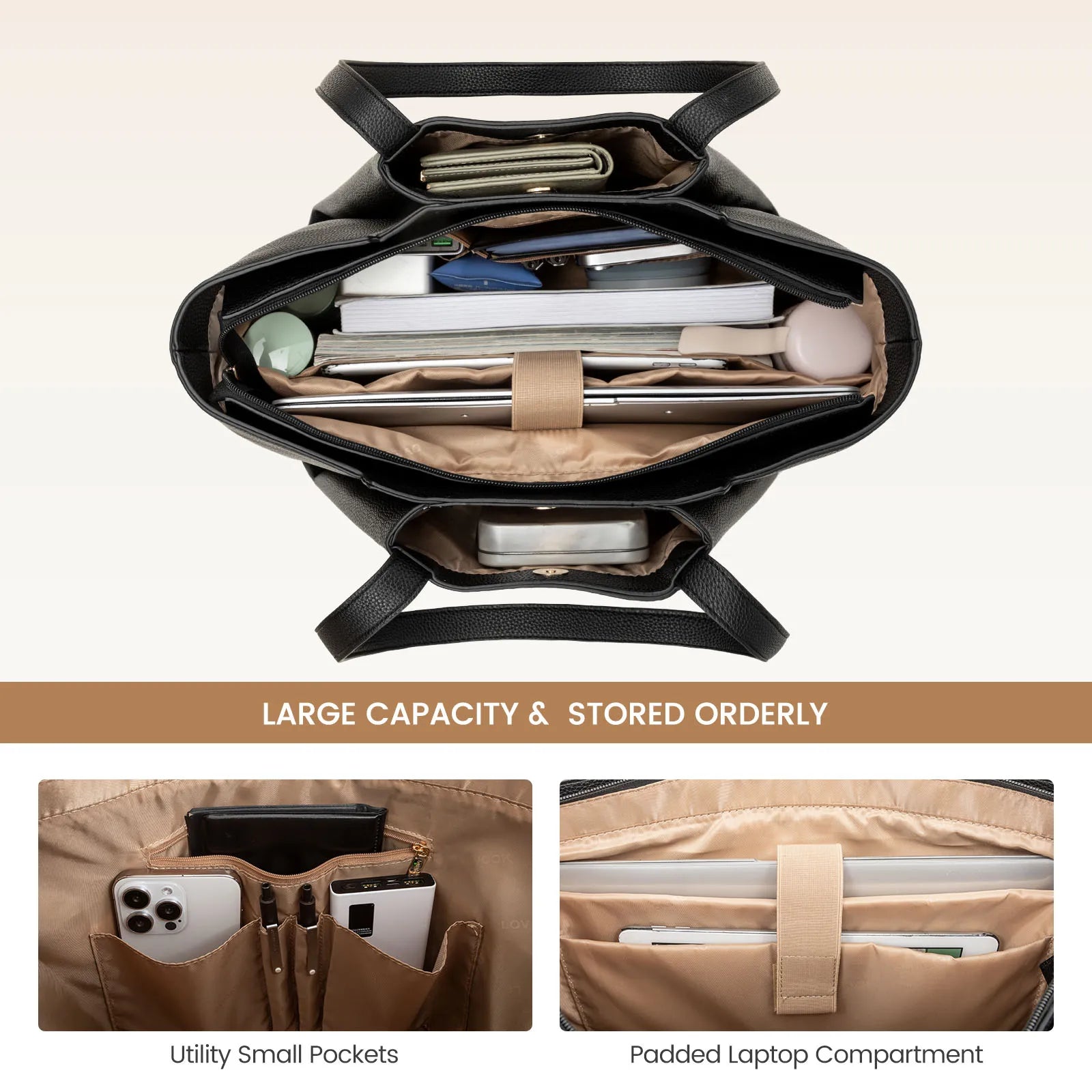 HKM-477203 Luxury Leather Crossbody Tote Bag for Women - Versatile Laptop Handbag