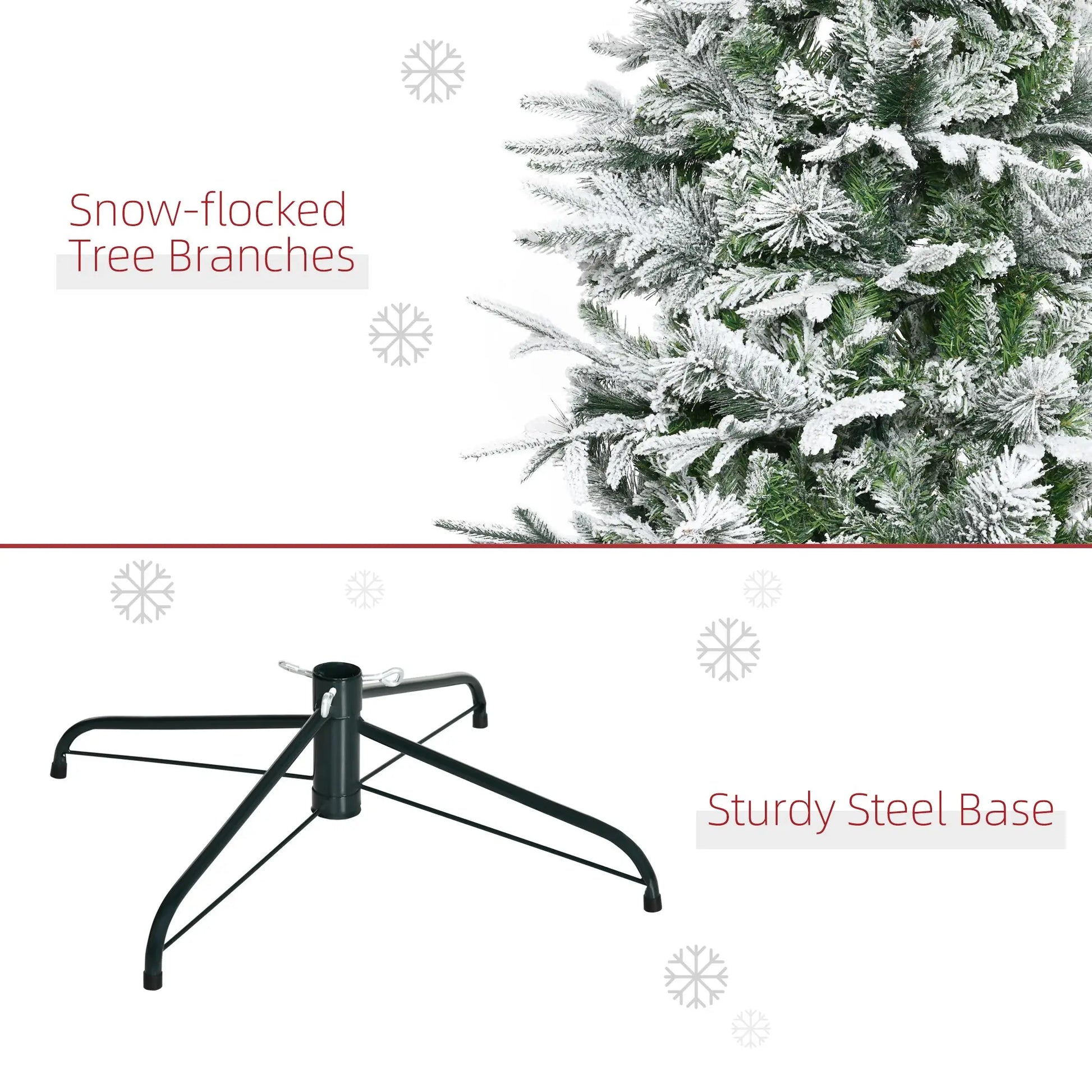 HKM-477267 9' Snow Flocked Pine Artificial Christmas Tree with 1159 Realistic Branches and Green PET Material