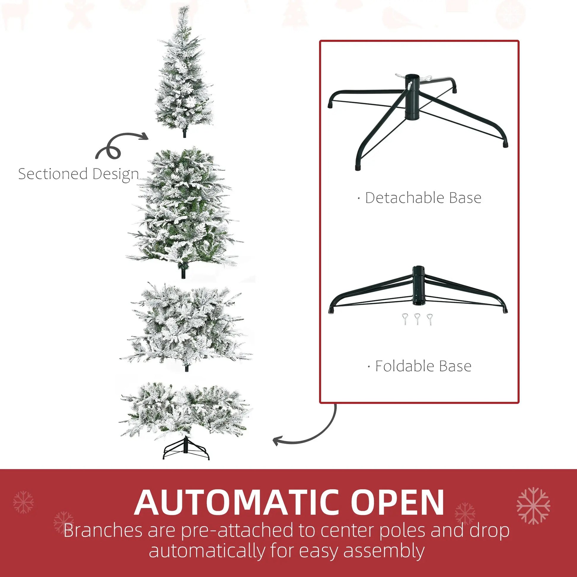 HKM-477267 9' Snow Flocked Pine Artificial Christmas Tree with 1159 Realistic Branches and Green PET Material