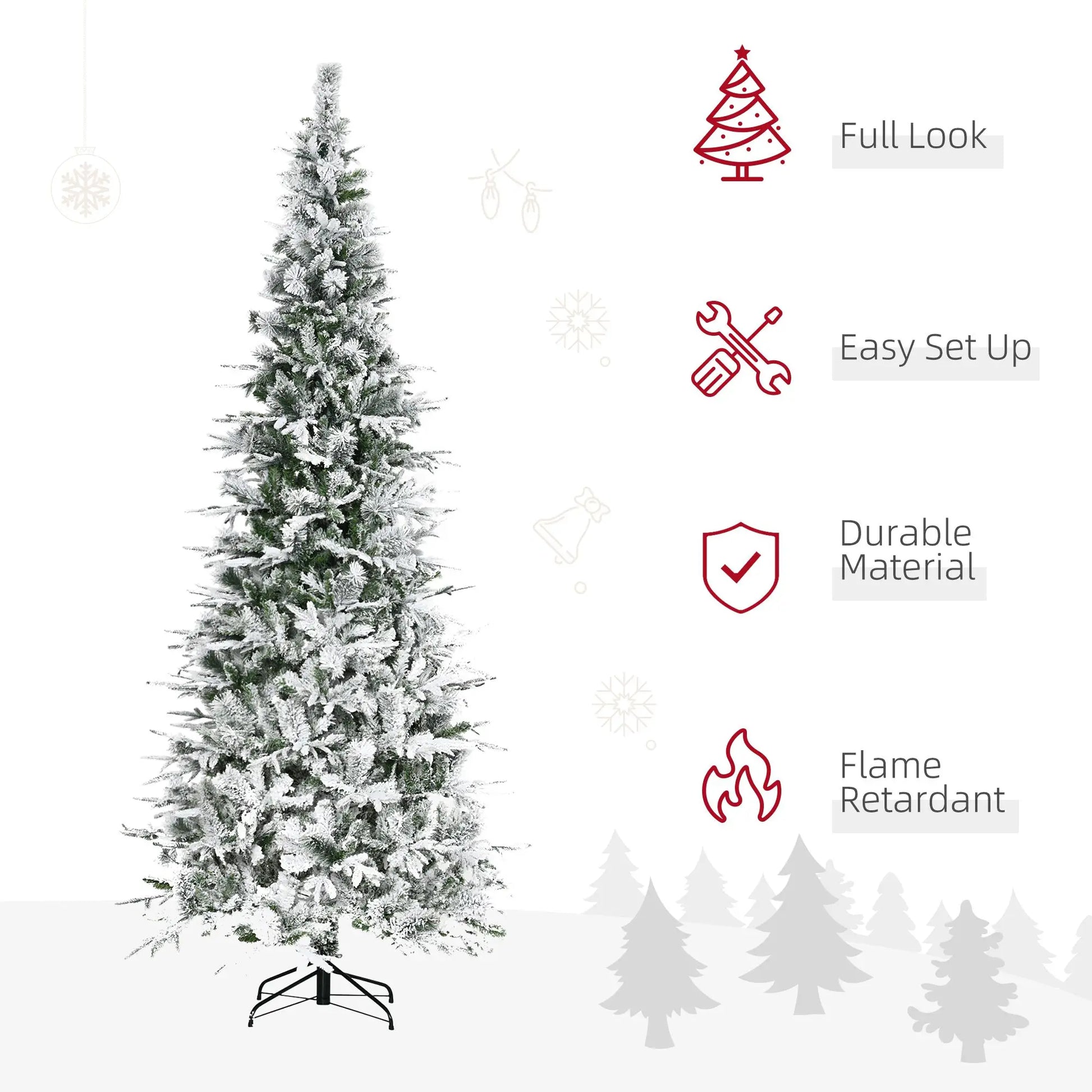 HKM-477267 9' Snow Flocked Pine Artificial Christmas Tree with 1159 Realistic Branches and Green PET Material