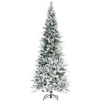 HKM-477267 9' Snow Flocked Pine Artificial Christmas Tree with 1159 Realistic Branches and Green PET Material