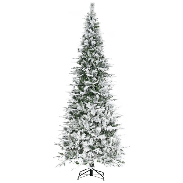 HKM-477267 9' Snow Flocked Pine Artificial Christmas Tree with 1159 Realistic Branches and Green PET Material