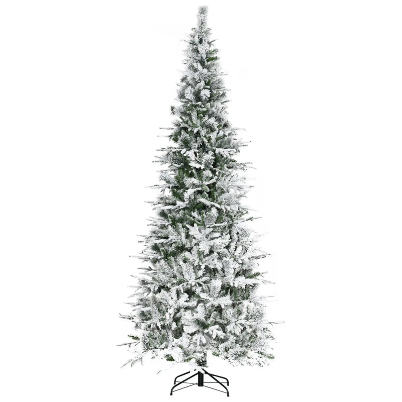 HKM-477267 9' Snow Flocked Pine Artificial Christmas Tree with 1159 Realistic Branches and Green PET Material