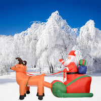 HKM-477267 Christmas Inflatable Santa Claus with Reindeer Cart - 140cm High Decorations for Yard and Events