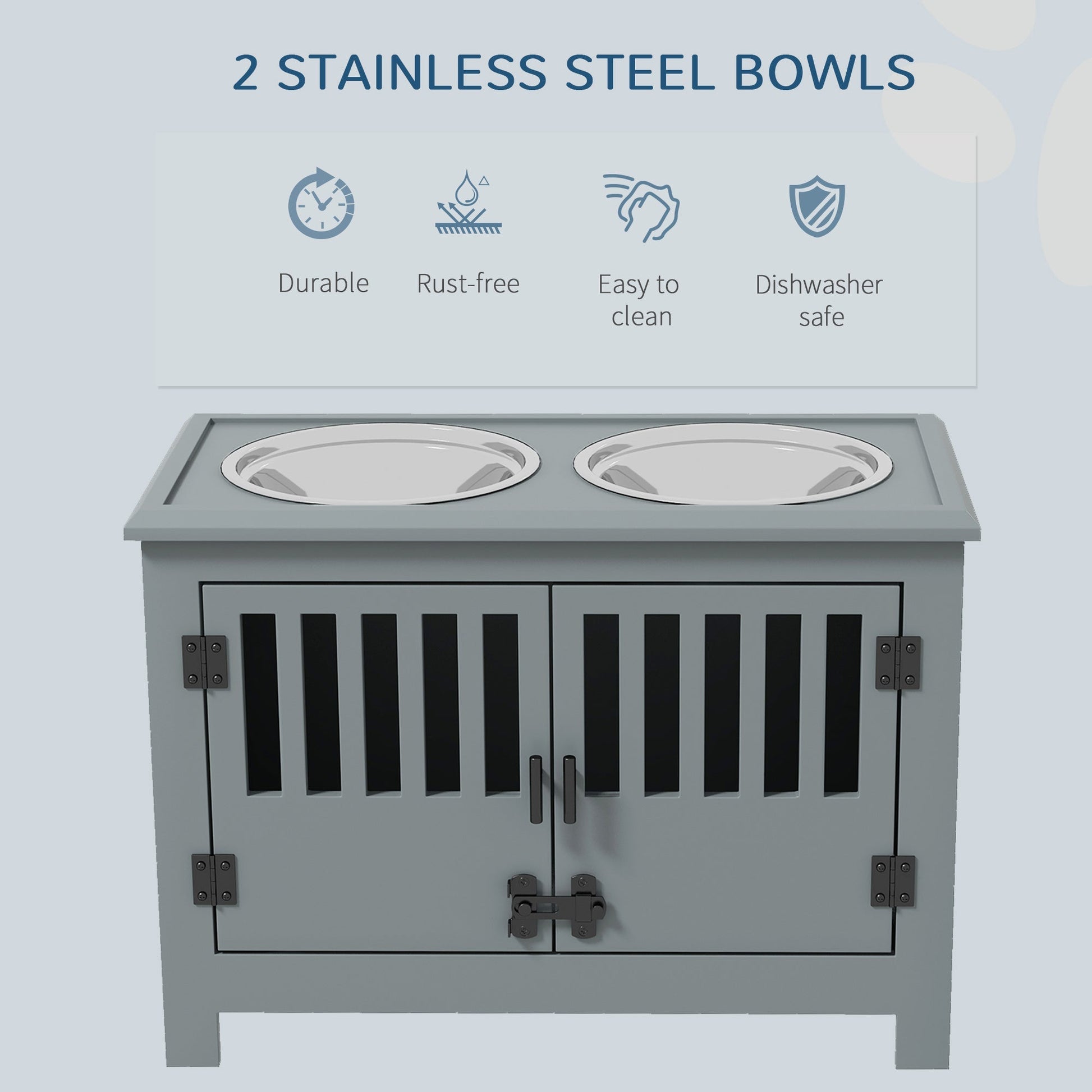 HKM-4773821 Gray Dog Food Storage Cabinet with Bowls and Feeding Station for Large Dogs