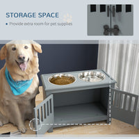 HKM-4773821 Gray Dog Food Storage Cabinet with Bowls and Feeding Station for Large Dogs