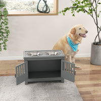 HKM-4773821 Gray Dog Food Storage Cabinet with Bowls and Feeding Station for Large Dogs