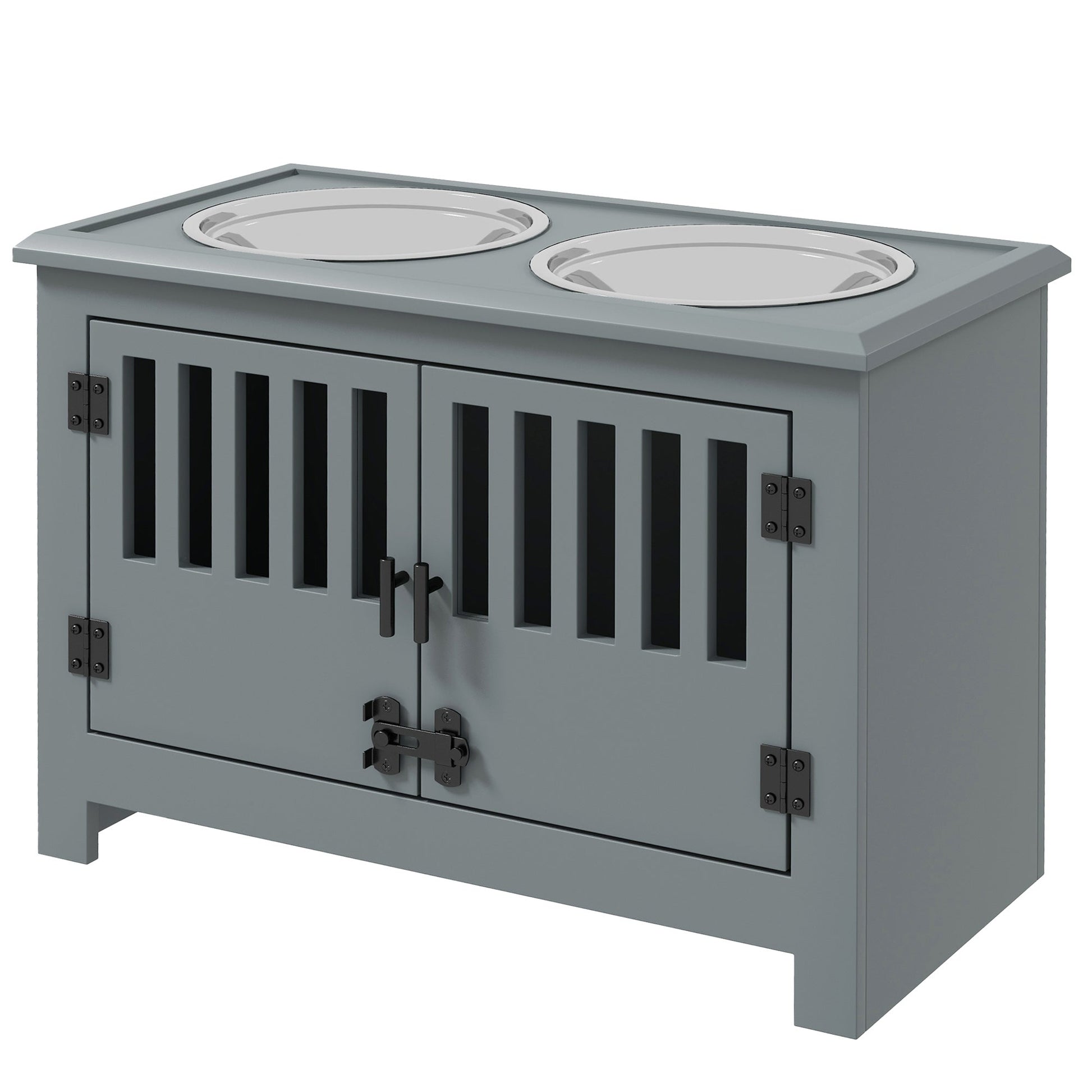 HKM-4773821 Gray Dog Food Storage Cabinet with Bowls and Feeding Station for Large Dogs
