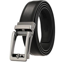 HKM-477523 Men's Leather Belt with Reverse Pull Buckle - Adjustable Fit, Classic Style