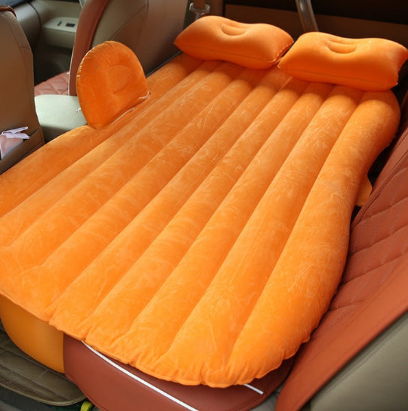 HKM-477587 Inflatable Car Bed with Flocking Cloth, Storage Bag, 2 Pillows, and Pump - Universal Fit for Five-Seater Cars